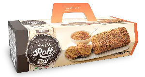 Рулет FREDDY Swiss Roll PRALINÉ бисквитный с шоколадной начинкой, покрытый кусочками печенья /картон/ 300г*8