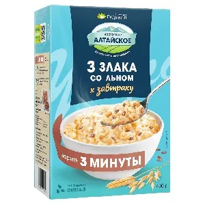 Хлопья АЛТАЙСКОЕ многозлаковые (3 злака) со льном 3-5 минут варки /картон/ 400г*6