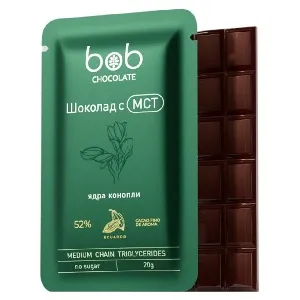 Шоколад BOB с ядрами семян конопли и маслом МСТ, БЕЗ сахара /шоубокс/ 20г*20