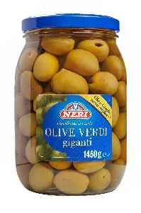Оливки NERI зеленые Белла ди Чериньола с косточкой /стекло/ 1450/850г*3