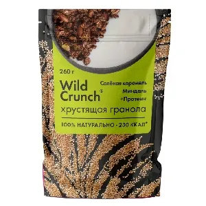 Гранола WILD CRUNCH хрустящая Соленая карамель, Миндаль +протеин /зип-пакет/ 260г*12