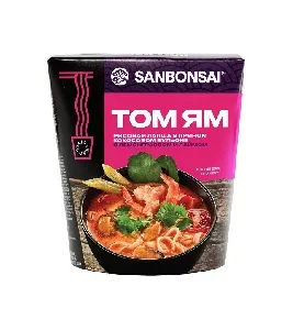 Лапша SANBONSAI рисовая ТОМ ЯМ в кокосовом бульоне с лемонграсом и лаймом /картон/ 113г*24 