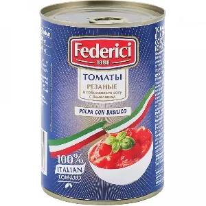 Томаты FEDERICI очищенные резаные в с/с с базиликом/жесть/ 425мл*12
