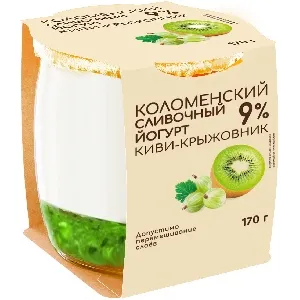 Йогурт КОЛОМЕНСКИЙ сливочный "Киви-Крыжовник" с мдж 9,0% /стекло/ 170г*4