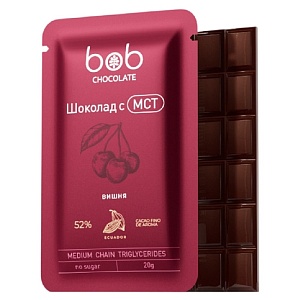 Шоколад BOB с вишней и маслом МСТ, БЕЗ сахара /шоубокс/ 20г*20