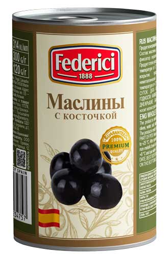 Маслины FEDERICI с косточкой /жесть/ 300г*12 Маслины FEDERICI с косточкой /жесть/ 300г*12