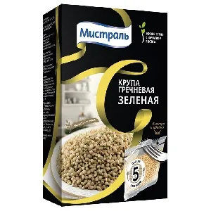 Крупа МИСТРАЛЬ гречневая ядрица Зеленая (5х80г) в пакетиках /картон/ 400г*6