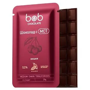 Шоколад BOB с вишней и маслом МСТ, БЕЗ сахара /шоубокс/ 20г*20