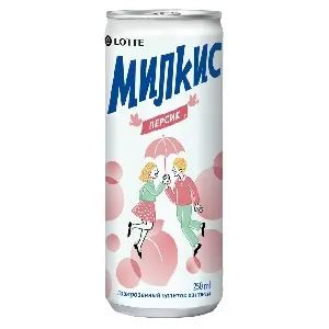 Напиток LOTTE Милкис ПЕРСИК газированный молокосодержащий ж/б 250мл*30