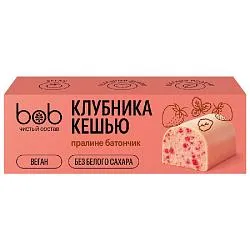 Батончик BOB неглазированный "Светлый с клубникой и кешью" (25г*2шт) /шоубокс/ 50г*10