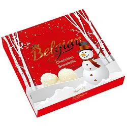 Конфеты BELGIAN Snowballs в кокосовой стружке из белого шоколада "Новогодняя коллекция", красная, НГ-дизайн /картон/ 200г*12