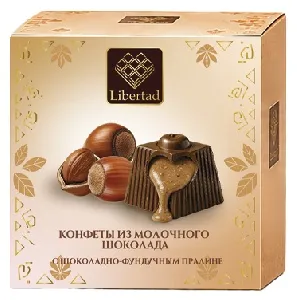 Конфеты LIBERTAD из молочного шоколада с шоколадно-фундучным пралине, куб /картон/ 165г*10