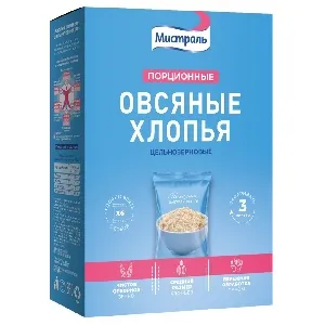 Хлопья МИСТРАЛЬ Овсяные порционные (6пак.*40г) /картон/ 240г*6 Хлопья МИСТРАЛЬ Овсяные порционные (6пак.*40г) /картон/ 240г*6