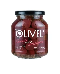 Оливки OLIVEL КАЛАМАТА ГИГАНТ с косточкой пряные в рассоле с маслом /стекло/ 340г*6 Оливки OLIVEL КАЛАМАТА ГИГАНТ с косточкой пряные в рассоле с маслом /стекло/ 340г*6