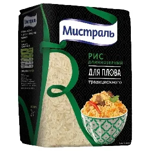 Рис МИСТРАЛЬ длиннозерный для плова традиционного /пакет/ 2кг*8