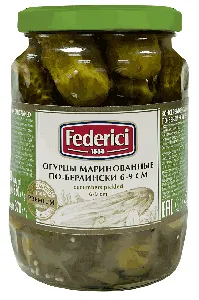 Огурцы FEDERICI маринованные по-берлински 6-9 см /стекло/ 720мл*6 Огурцы FEDERICI маринованные по-берлински 6-9 см /стекло/ 720мл*6