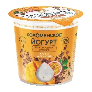 Йогурт КОЛОМЕНСКИЙ с шоколадной крошкой и наполнителем "Манго-маракуйя" с мдж 2,9% /пэт/ 125г*4