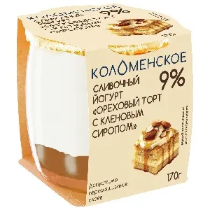 Йогурт КОЛОМЕНСКИЙ сливочный "Ореховый торт с кленовым сиропом" с мдж 9,0% /стекло/ 170г*4
