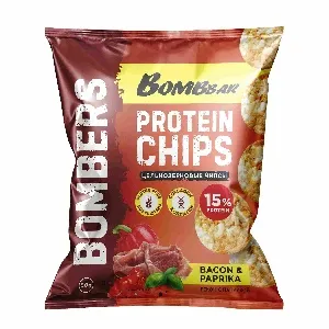 Чипсы BOMBBAR цельнозерновые протеиновые со вкусом "Бекон с паприкой" /пакет/ 50г*14