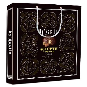 Конфеты Dy`Nastie шоколадные АССОРТИ с орехами CLASSIC с тёмным шоколадом, пралине с цельными и дроблёными орехами /СУМКА с узором/ 210г*5