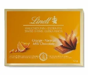 Конфеты LINDT Swiss Thins молочный с апельсином Orange /картон/ 125г*9