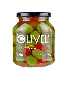 Оливки OLIVEL зеленые Чупадедос с косточкой, сладким перцем и чесноком а рассоле с маслом /стекло/ 340г*6 Оливки OLIVEL зеленые Чупадедос с косточкой, сладким перцем и чесноком а рассоле с маслом /стекло/ 340г*6