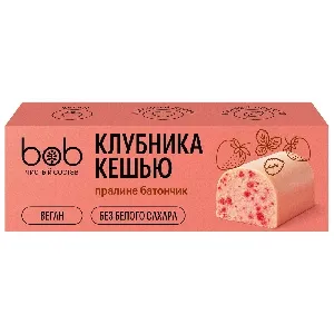 Батончик BOB неглазированный "Светлый с клубникой и кешью" (25г*2шт) /шоубокс/ 50г*10 Батончик BOB неглазированный "Светлый с клубникой и кешью" (25г*2шт) /шоубокс/ 50г*10