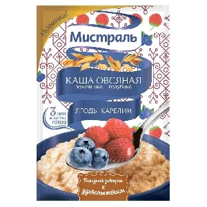 Каша МИСТРАЛЬ овсяная "Ягоды карелии" земляника-голубика /пакет/ 40г*25 Каша МИСТРАЛЬ овсяная "Ягоды карелии" земляника-голубика /пакет/ 40г*25