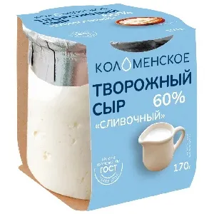 Сыр КОЛОМЕНСКИЙ творожный "СЛИВОЧНЫЙ" массовая доля жира в сухом веществе не менее 60% /стекло/ 170г*4 Сыр КОЛОМЕНСКИЙ творожный "СЛИВОЧНЫЙ" массовая доля жира в сухом веществе не менее 60% /стекло/ 170г*4