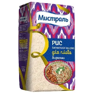 Рис МИСТРАЛЬ Басмати Extra long для плова бирияни /пакет/ 500г*12 Рис МИСТРАЛЬ Басмати Extra long для плова бирияни /пакет/ 500г*12