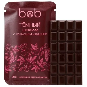 Шоколад BOB Темный с пастой из фундука и вишней /шоубокс/ 20г*20 Шоколад BOB Темный с пастой из фундука и вишней /шоубокс/ 20г*20