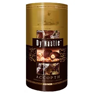 Конфеты Dy`Nastie шоколадные "Ассорти с орехами" /туба/ 260г*8 Конфеты Dy`Nastie шоколадные "Ассорти с орехами" /туба/ 260г*8