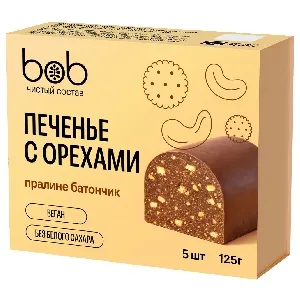 Батончик BOB неглазированный "Темный печенье с орехами" (25г*5шт) /картон/ 125г*12 Батончик BOB неглазированный "Темный печенье с орехами" (25г*5шт) /картон/ 125г*12