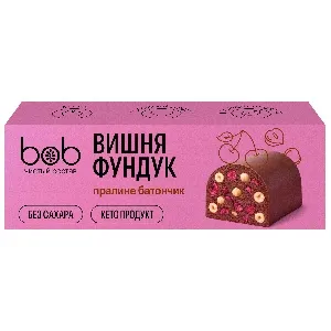 Батончик BOB неглазированный "Низкоуглеводный с вишней и фундуком" БЕЗ добавления сахара (25г*2шт) /шоубокс/ 50г*10 Батончик BOB неглазированный "Низкоуглеводный с вишней и фундуком" БЕЗ добавления сахара (25г*2шт) /шоубокс/ 50г*10