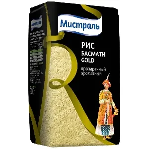 Рис МИСТРАЛЬ Басмати GOLD пропаренный ароматный /пакет/ 500г*12 Рис МИСТРАЛЬ Басмати GOLD пропаренный ароматный /пакет/ 500г*12