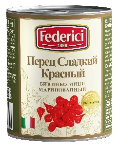 Перчик FEDERICI сладкий красный бикиньо мини маринованный /жесть/ 780г*12 Перчик FEDERICI сладкий красный бикиньо мини маринованный /жесть/ 780г*12