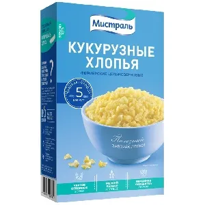Хлопья МИСТРАЛЬ Кукурузные фермерские цельнозерновые /картон/ 400г*12 Хлопья МИСТРАЛЬ Кукурузные фермерские цельнозерновые /картон/ 400г*12