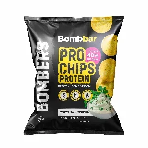 Чипсы BOMBBAR протеиновые со вкусом "Сметана и зелень" /пакет/ 50г*16