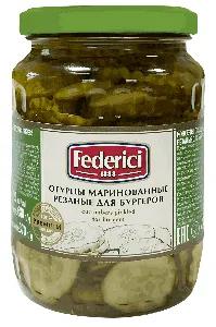 Огурцы FEDERICI маринованные резаные для бургеров /стекло/ 720мл*6 Огурцы FEDERICI маринованные резаные для бургеров /стекло/ 720мл*6