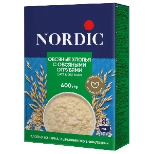 Хлопья NORDIC OATS & OAT BRAN овсяные с овсяными отрубями /картон/ 400г*10 Хлопья NORDIC OATS & OAT BRAN овсяные с овсяными отрубями /картон/ 400г*10