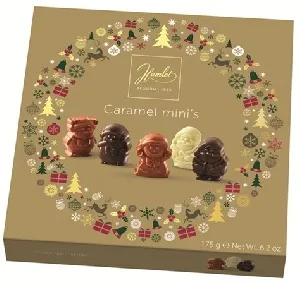 Конфеты HAMLET Caramel mini's шоколадные с карамельной начинкой, фигурки НГ /картон/ 175г*12 Конфеты HAMLET Caramel mini's шоколадные с карамельной начинкой, фигурки НГ /картон/ 175г*12