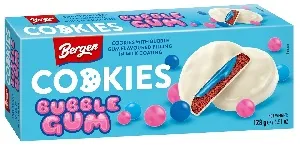 Печенье BERGEN Bubble gum с начинкой со вкусом жвачки, покрытое молочной глазурью /картон/ 128г*18 Печенье BERGEN Bubble gum с начинкой со вкусом жвачки, покрытое молочной глазурью /картон/ 128г*18