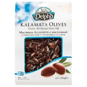 Маслины DELPHI KALAMATA с косточкой маринованные с оливковым маслом /вакуум/ 250г*8 Маслины DELPHI KALAMATA с косточкой маринованные с оливковым маслом /вакуум/ 250г*8